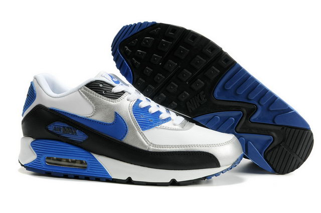 Nike Air Max 90 Mens Premium White Black Blue Silver - Click Image to Close